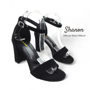 Bryan Shoes Official Sepatu Hak Tinggi Tahu Wanita Shanon Suede Hitam 3 5 cm 9cm Jumbo 36-43 - Sandal Cewek High Heels Antislip Bestseller Trendy Casual Pesta Wedding Graduation OOTD Highheels Black
