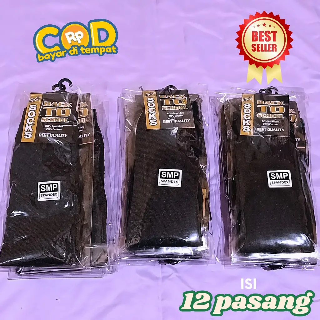 12 pasang kaos kaki hitam polos SMP
