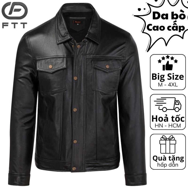 Áo khoác da bò nam Trucker Jacket cao cấp FTT Leather da thật bền bỉ không bong, tróc, nổ AD405B
