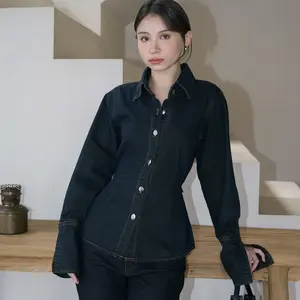 [SASHFIR'S PICK] Yara Shirt (Denim Edition) (Batch 1) - Slim Fitted Shirt - Kemeja Kerja Wanita Polos - Bahan Denim - Lengan Panjang - Adjustable Waist - Office Siren