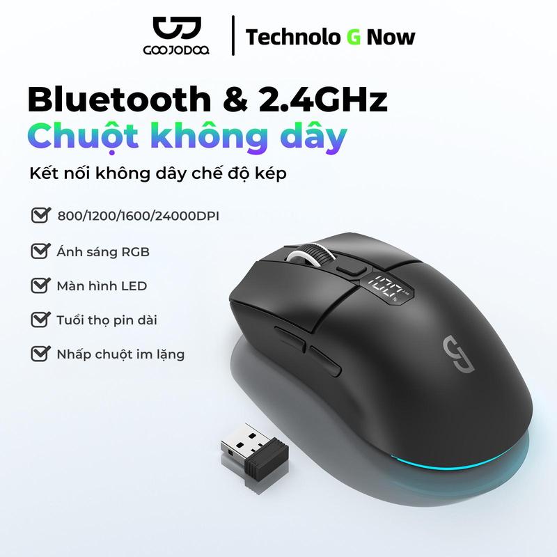 GOOJODOQ Chuột Không Dây Bluetooth & 2.4GHz ánh sáng RGB màn hình Led điều chỉnh DPI 4 cấp độ chuột nhẹ thiết kế công thái học