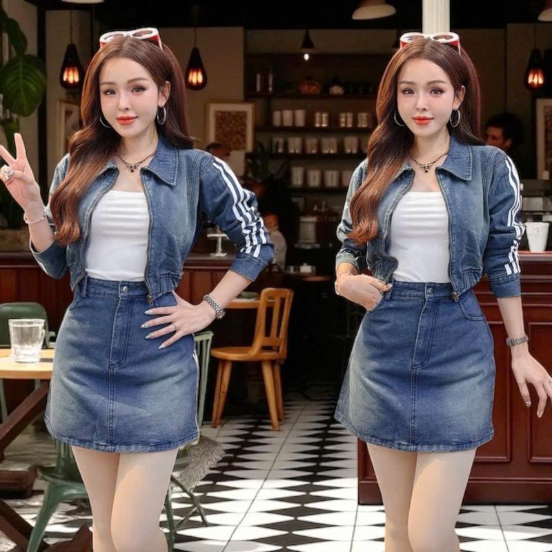 Set áo váy jeans CRAZYTEEN S6309 gồm áo khoác và chân váy để đi chơi ( Áo khoác/ Chân váy/ Áo dây ) Set đồ dễ thương
