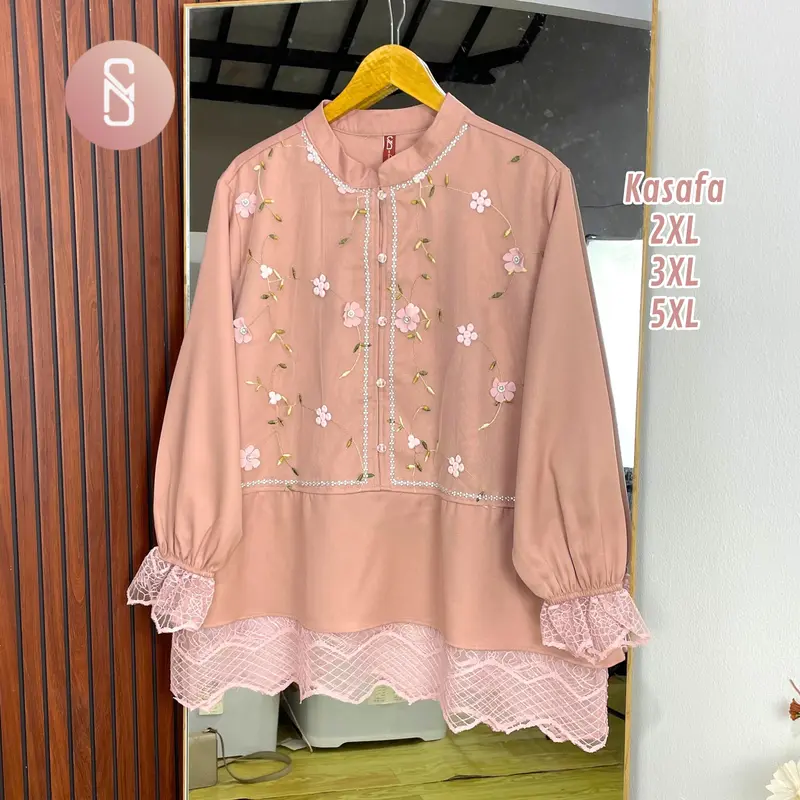 Myshawl Kasafa Mizani Atasan Jumbo Brukat tille Motif Kasual Kondangan Wisuda Kekinian Big Size Brukat Bunga Jumbo Kancing Wanita Panjang 2