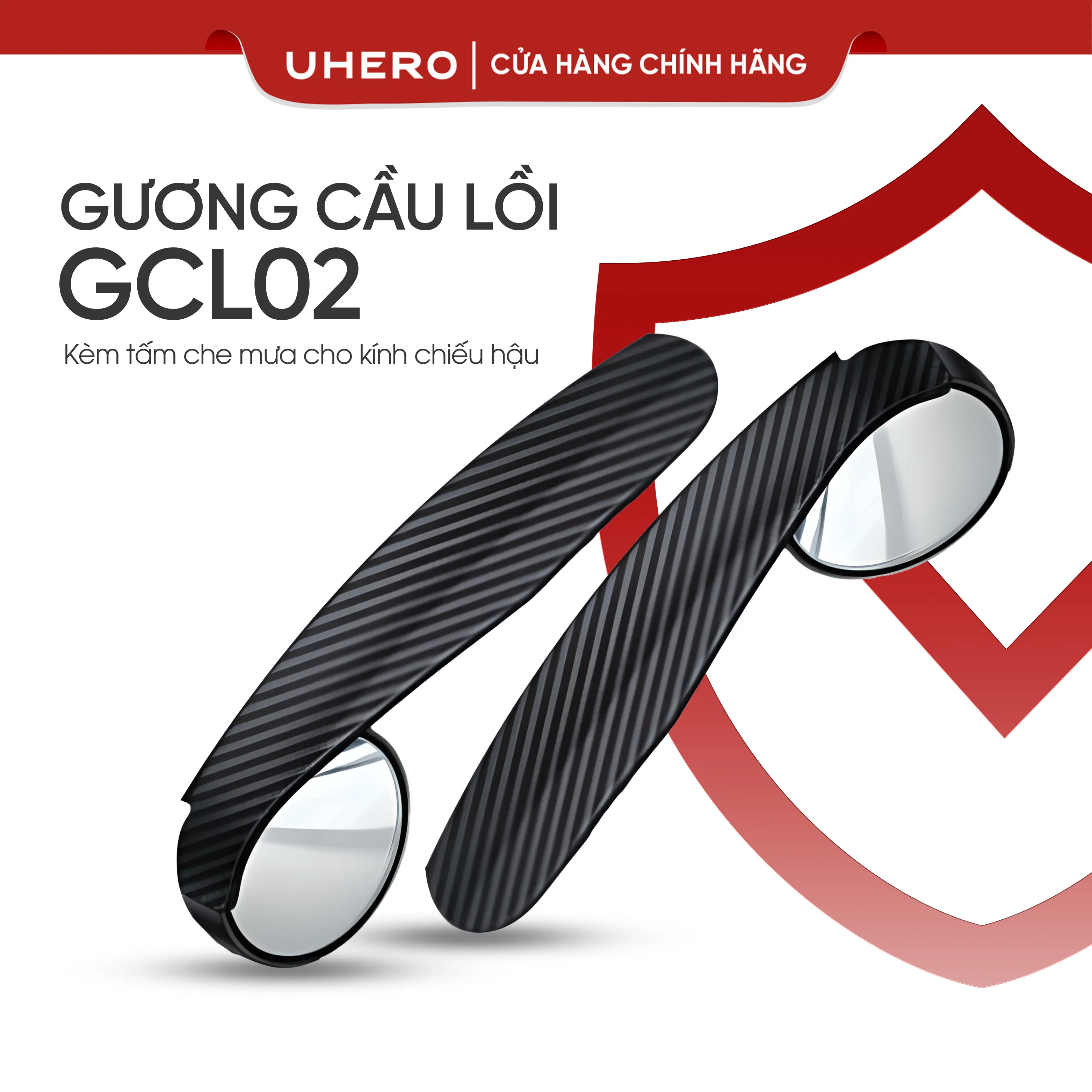 UHERO Hộp 2 Gương Cầu Lồi GCL02 Xóa Điểm Mù Xoay 360 Độ Kèm Tấm Che Mưa Gắn Gương Chiếu Hậu Ô Tô