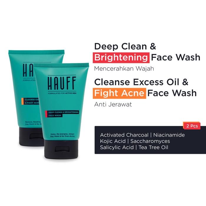 Gambar TWIN PACK - HAUFF BRIGHTENING FACE WASH & FIGHT ACNE FACE WASH | Mencerahkan Wajah Kusam | Wajah Anti Berminyak & Berjerawat | Mengangkat Kotoran & Minyak Berlebih | Menghilangkan Komedo | Charcoal, Niacinamide, Salicylic Acid dari HAUFF Kota Bekasi Tokopedia