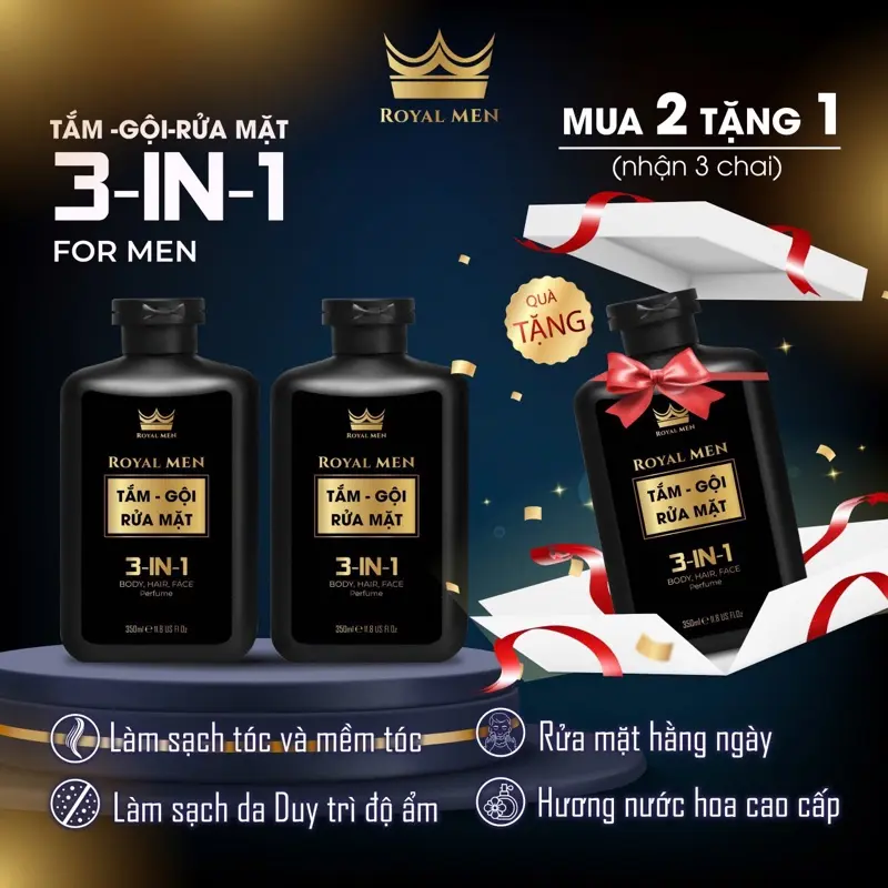 [MUA 2 TẶNG 1 NHẬN 3 CHAI][DEAL ĐQ HUYỀNTẠPHOÁ]DẦU GỘI -SỮA TẮM  HƯƠNG NƯỚC HOA CAO CẤP THƠM LÂU 3in1 ROYAL MEN 350ml luxury sữa  tắm  cho  nam gel salicylic acid đồ tắm & chăm sóc cơ thể