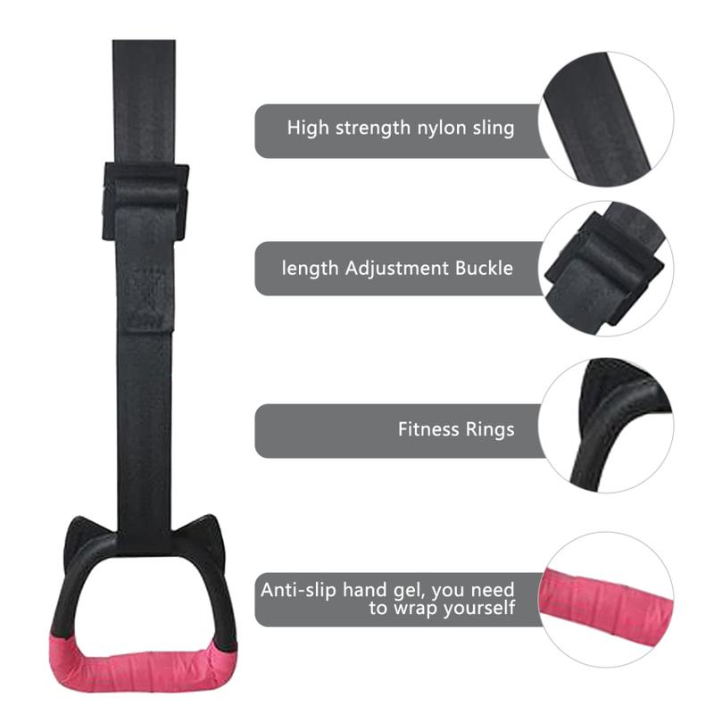 Product Introduction of Gymnastics ring belt sling sports strength training equipment pull-up rings fitness children’s aerial trapeze bar pull up gymnastics rings children’s home fitness sling sling safety load-bearing 3