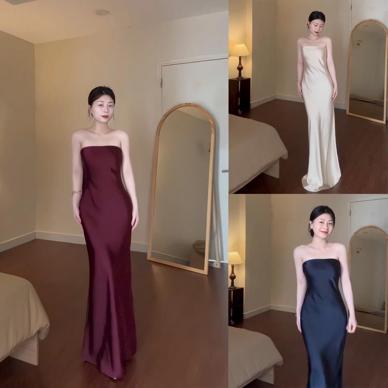 Đầm Lụa Cúp Ngực form dài dự tiệc,Váy lụa Hàn châu cao cấp sang chảnh tôn dáng gợi cảm