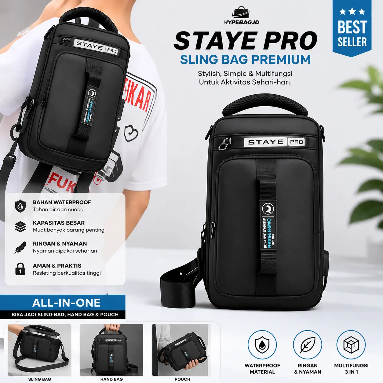 WAISTBAG ELEMENT MULTIFUNGSI TAS SELEMPANG PRIA SLINGBAG Bisa Ransel Desain Praktis & Kenyamanan Maksimal Material Mikro Fiber Premium Grade APanjang Tali 120 cm Cocok untuk Pria Aktif