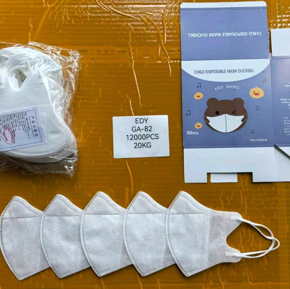 Masker Duckbill Anak Disposable Polos Hitam dan Putih Isi 50pcs Free Box untuk Perlindungan Optimal - ANAK POLOS PUTIH