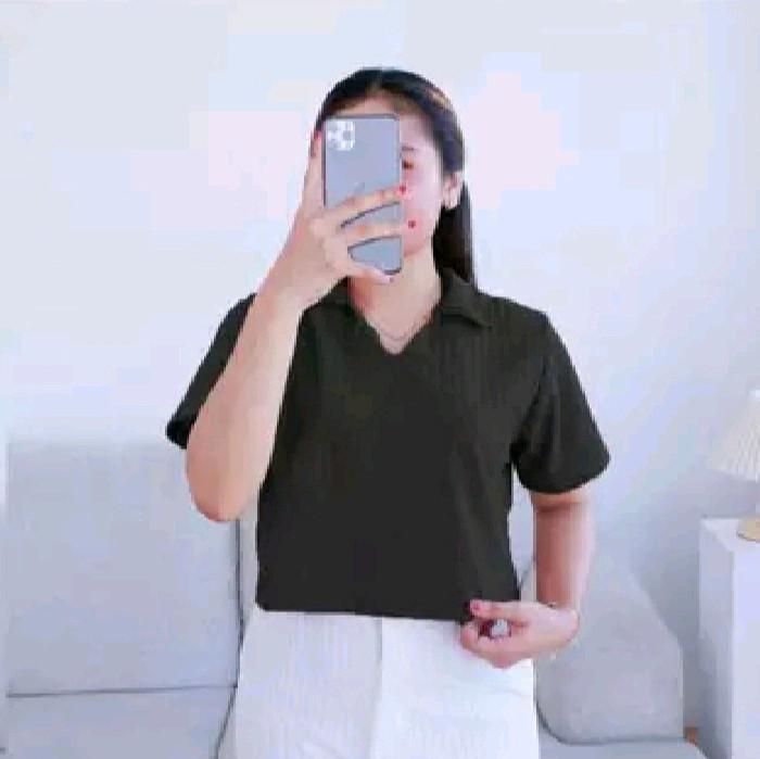 Kaos Atasan Wanita Lengang Pendek Crop Top Polo Rib Knit Hornet Premium Terlaris 6