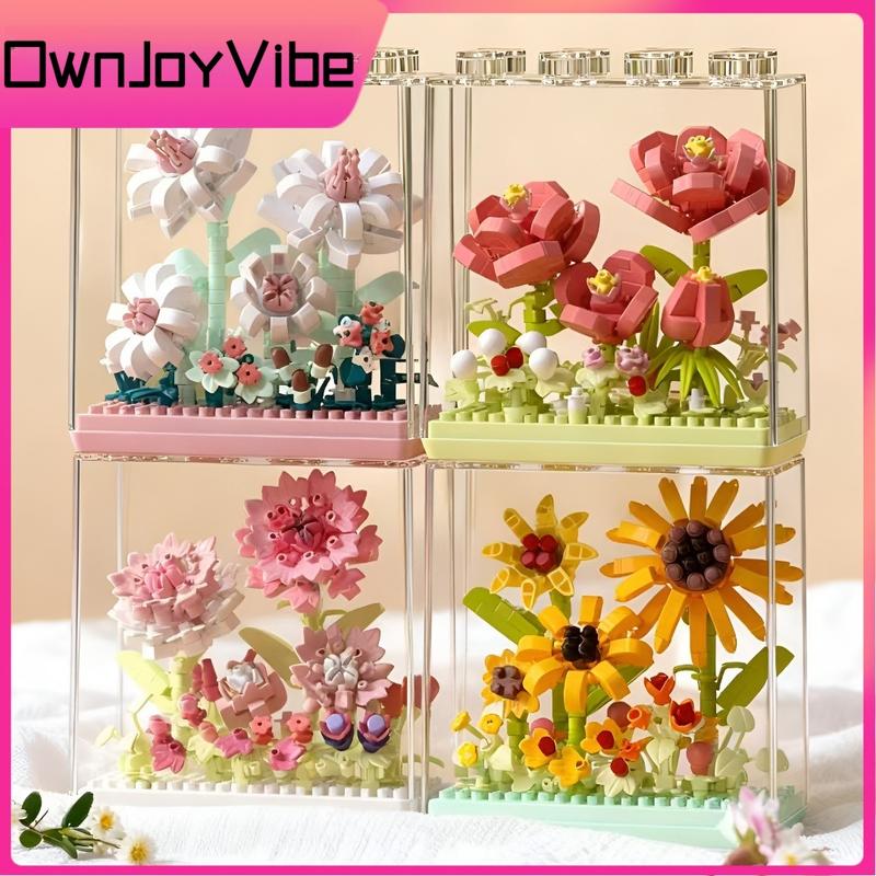 Hộp Hoa Mơ Ước Tương Thích Với LEGO Hoa Hướng Dương Và Cỏ Ba Lá Vỏ Acrylic Bó Hoa Khối Xây Dựng Lắp Ráp Quà Tặng Đồ Chơi Khối Lắp Ráp