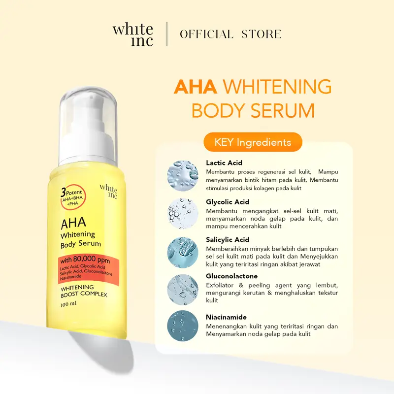 [Exclusive] WHITE INC AHA Body Serum to Whitening & Moisturising | Hand Body Serum Mencerahkan Serta Merawat Skin Barrier Pada Kulit 1