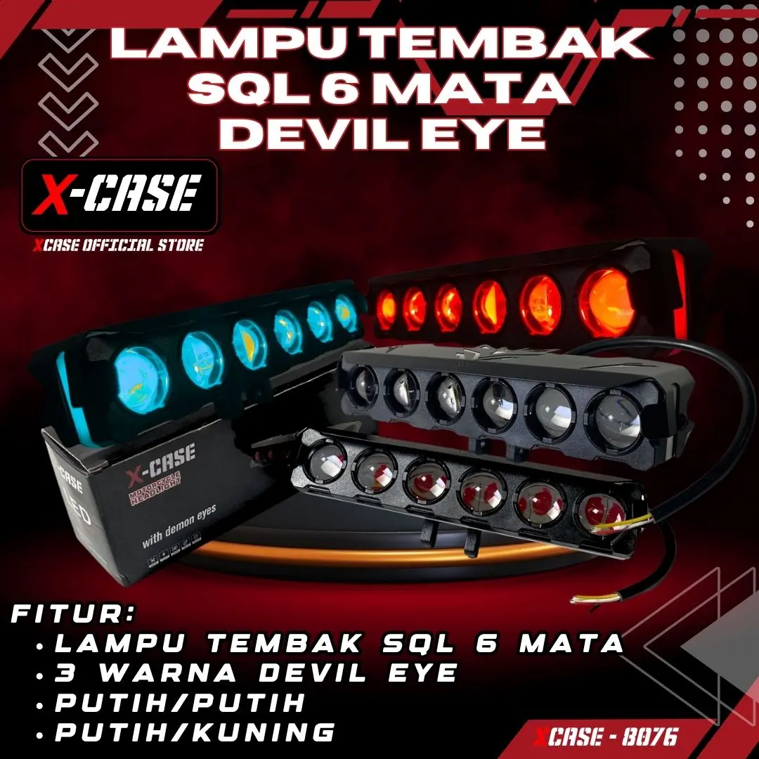 X-Case Lampu Tembak Sql 6 Mata Plus Devil Eye Warna Cahaya Putih Kuning 8076 biled
