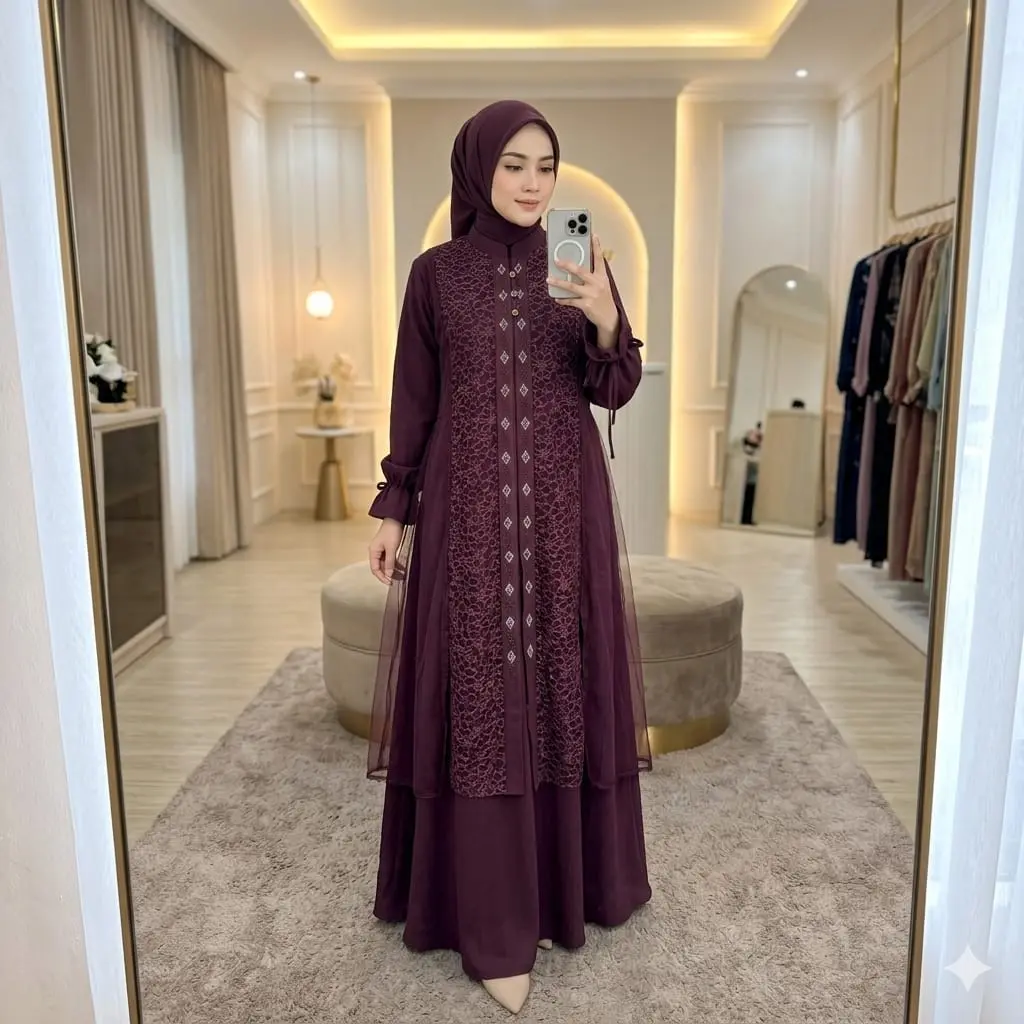 Na Fashion - FLORYN Dress Gamis Terbaru masa kini Bahan Crinkle mix Brokat Tile Anggun Mewah Cantik Elegant