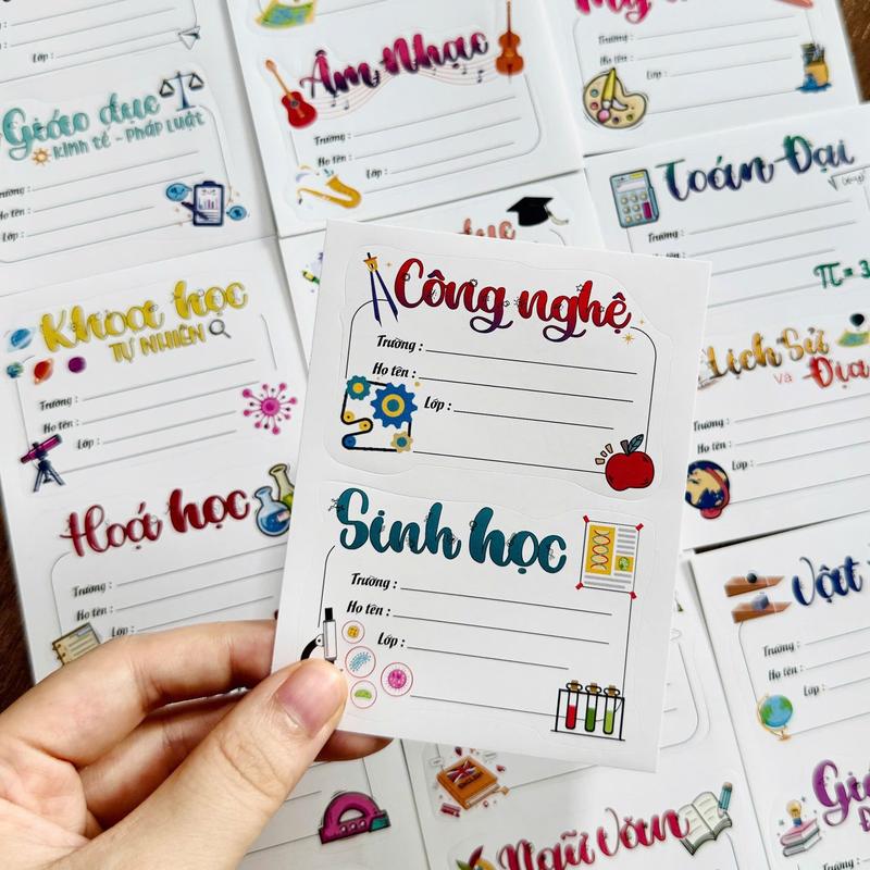 nhãn vở tên môn học sticker bóc dán cho học sinh cấp 1 2 3 đồ dùng học tập