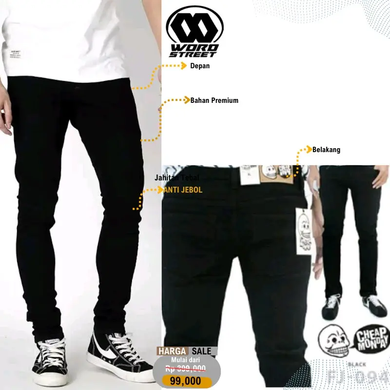 Wordstreet CELANA JEANS PRIA CHEAPMONDAY PENSIL RIPPED SKINNY SLIMFIT STREET 0