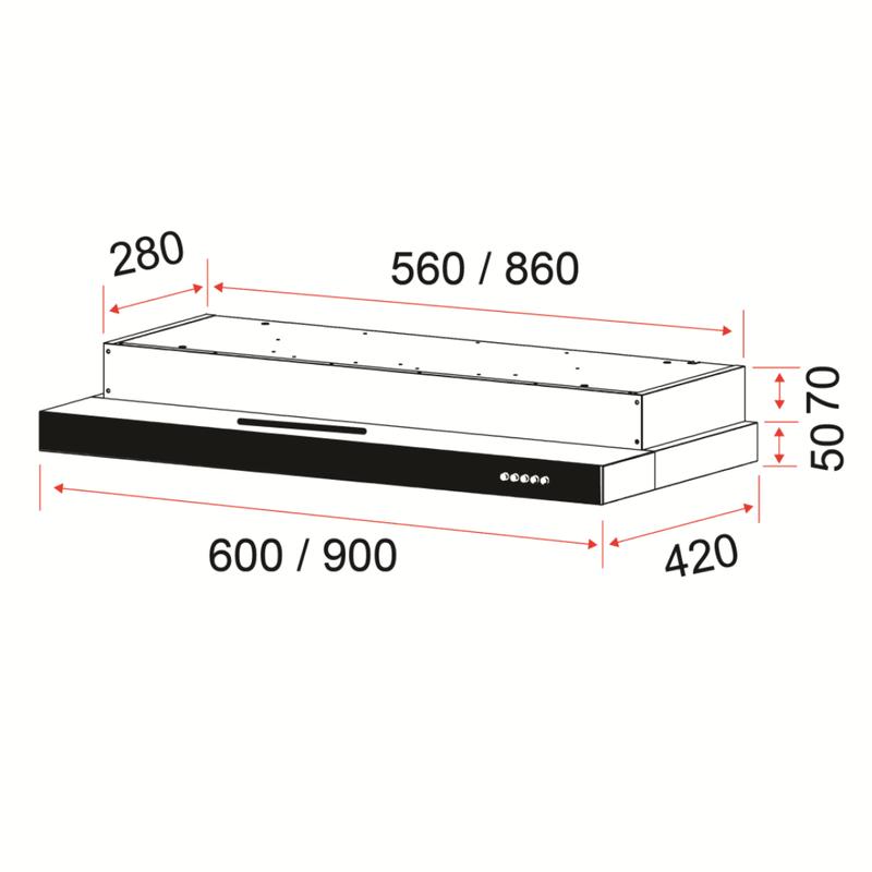 EF EFCH 6202 HM SSL 60CM STAINLESS STEEL SLIMLINE HOOD WITH BLACK ACRYLIC PANEL 2