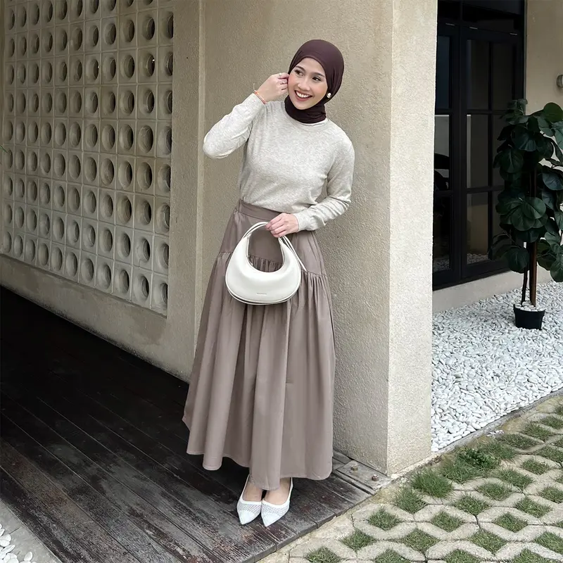 YEPPUOUTFIT - Nanda Skirt | Basic Bawahan Rok Wanita Panjang Muslim Adem Nyaman Girly Outfit Casual Hijab Style Katun Serut 2