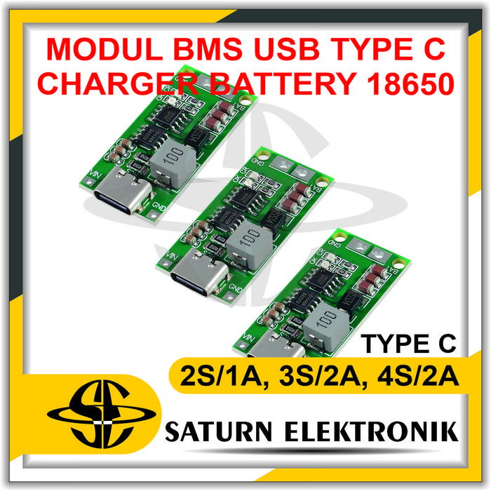 Jual ( per2 pcs )Module BMS USB Type-C Charger Battery 18650 Multi-Cell ...