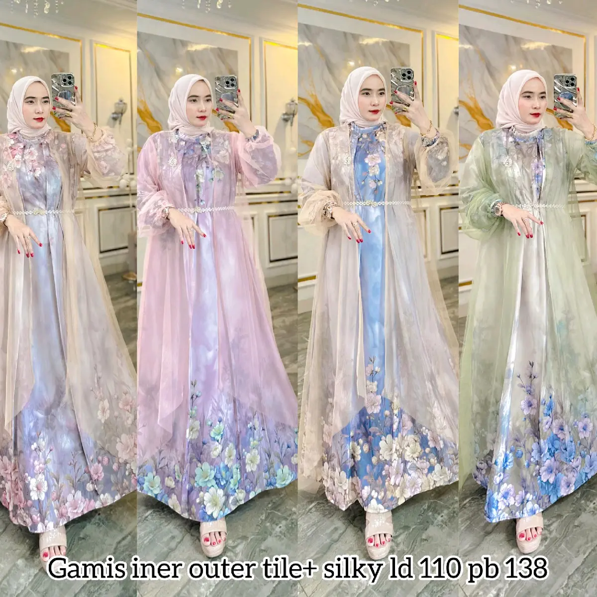 Set Outer Tule Free belt/ Dress Kondangan Katun Tule Babydoll Mix Silky Model Lebaran Terbaru - Gamis Muslim Soft Simple Nyaman
