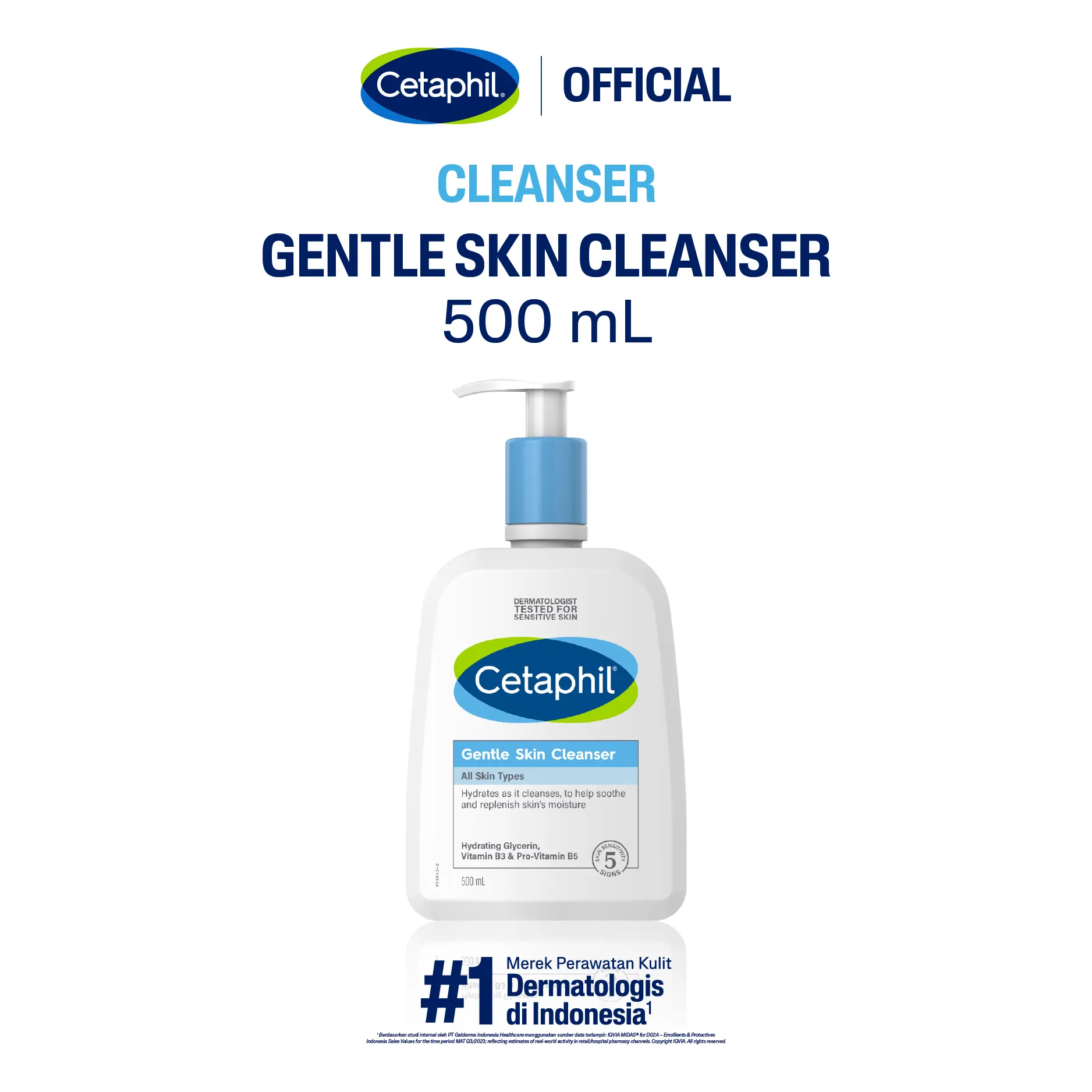Cetaphil Gentle Skin Cleanser 500ml dengan Niacinamide, Glycerin dan Panthenol Sabun Pembersih Muka Untuk Segala Jenis Kulit