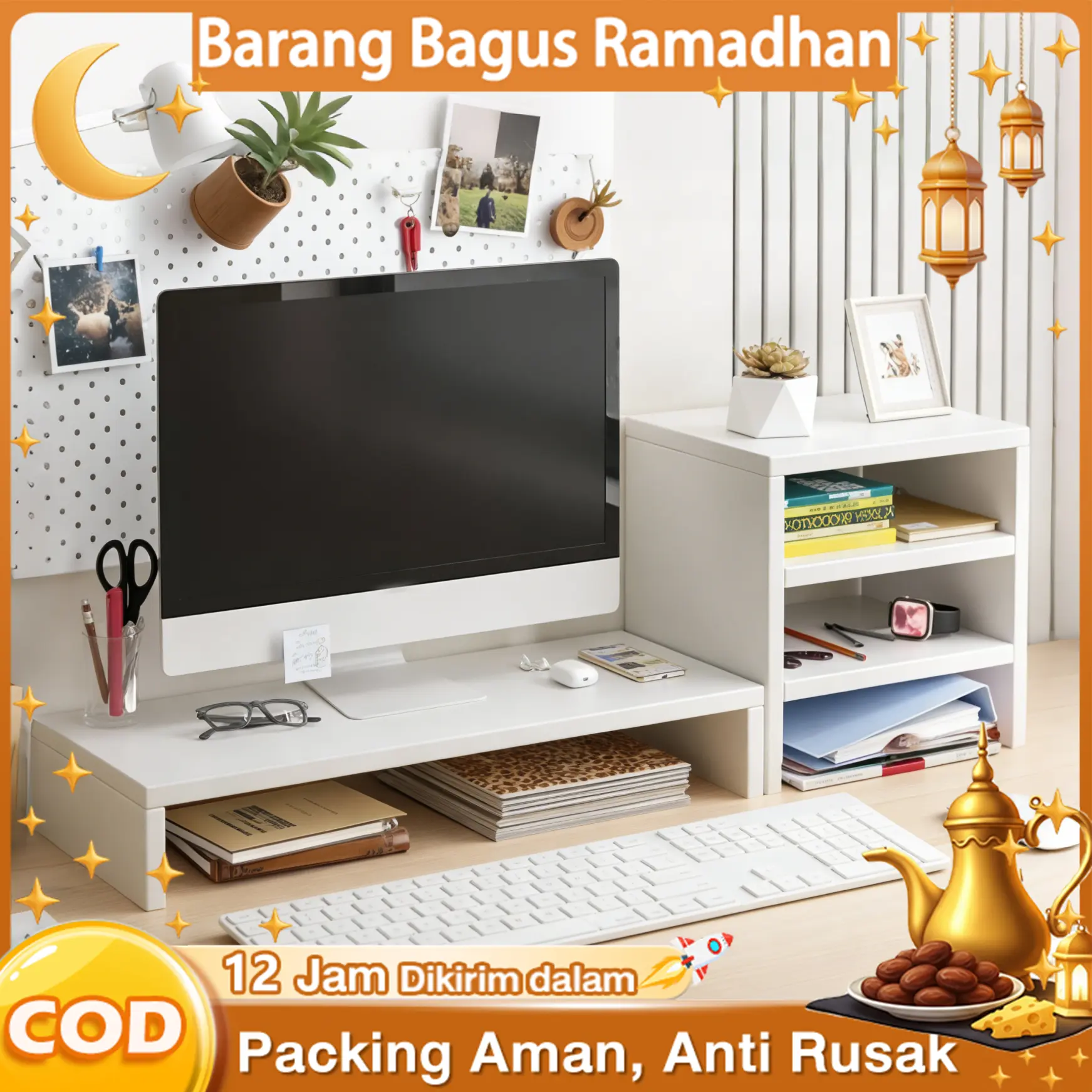 BM-Rak Meja Stand Monitor Rak Monitor Desktop Dudukan Komputer Kayu Rak Buku Kayu Alat Kantor Kuning