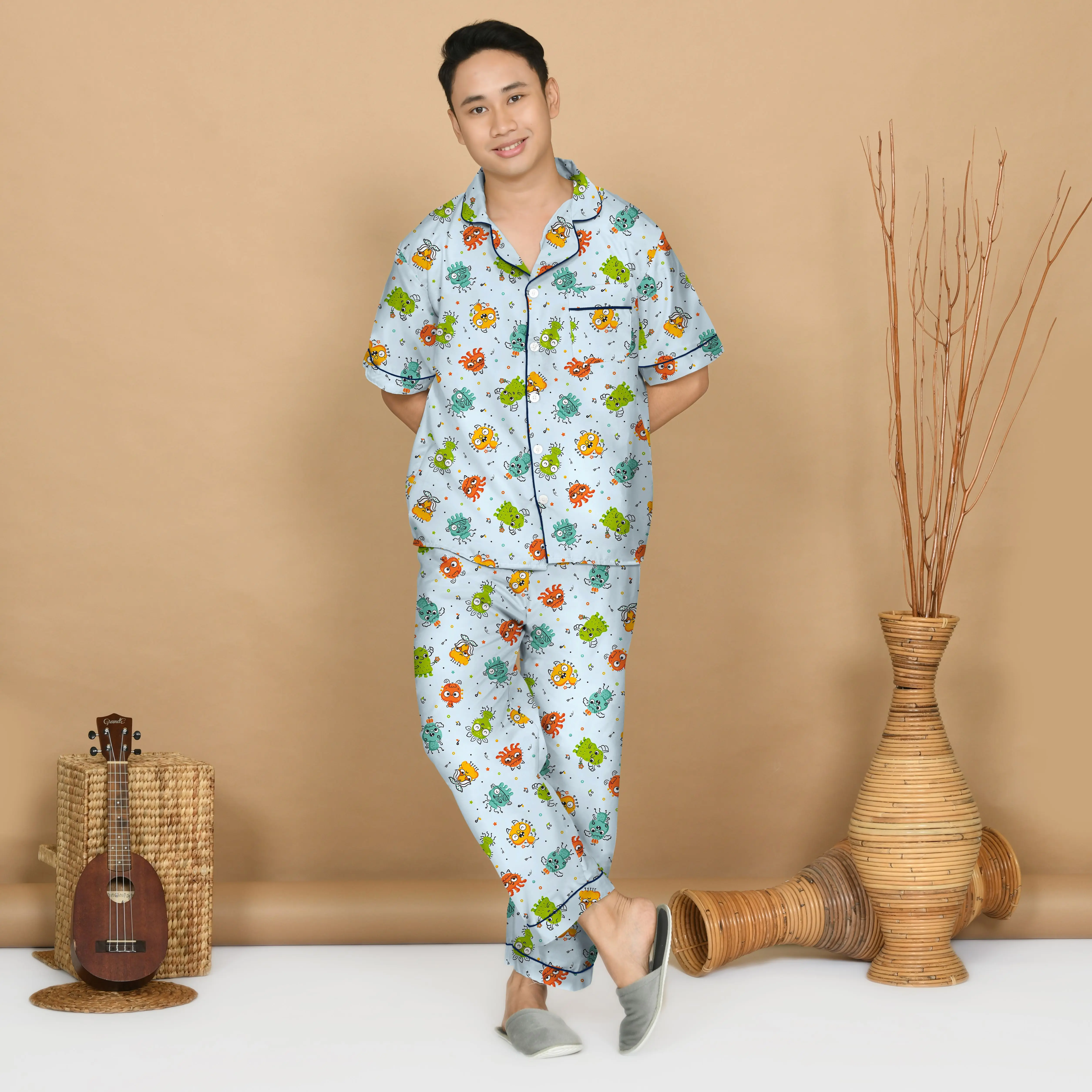 CUCI GUDANG Piyama Pria CP ( M, L, XXL ) Bahan Katun / Setelan Baju Tidur Dewasa Celana Panjang Motif Karakter Cowok
