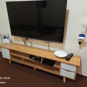 DF-3-Meja TV/Rak TV/Lemari TV/Minimalis/Aesthetic Modern Minimalis Gaya Nordic Kayu  Rak Elegan Hemat Ruang untuk Ruang Tamu Kamar Tidur Meja TV Sederhana Rak Film Cabinet TV UnitTV Cabinet Media Console dengan Laci dan Pintu Storage 【Garansi 5 Tahun】
