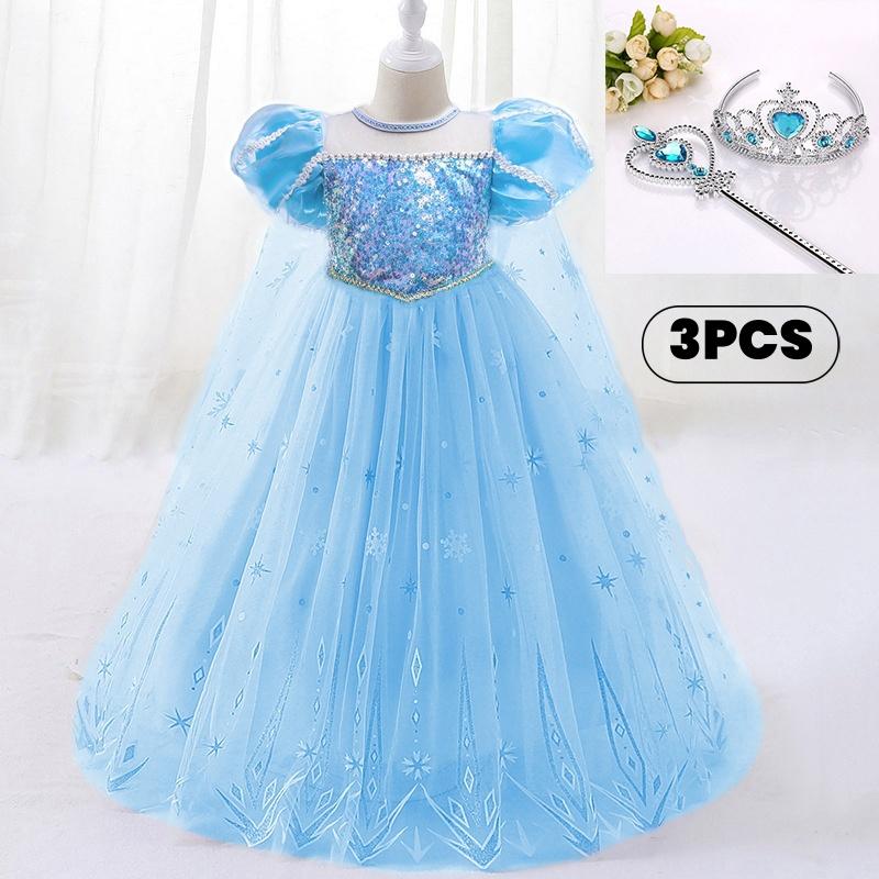 Váy Bé Gái, Trang Phục Hóa Trang Halloween, Váy Công Chúa Elsa, Bộ 3 Chiếc, Thích Hợp Cho Tiệc Sinh Nhật, Quần Áo Trẻ Em, 1751