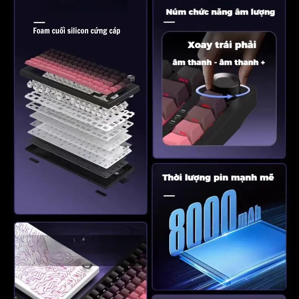 Bàn phím cơ Atas K81 không dây 3 mode - Mạch Xuôi - Hỗ trợ hotswap 5 pin - LED RGB - Có App | BigBuy360 - bigbuy360.vn Bàn phím cơ Atas K81 không dây 3 mode - Mạch Xuôi - Hỗ trợ hotswap 5 pin - LED RGB - Có App | BigBuy360 - bigbuy360.vn