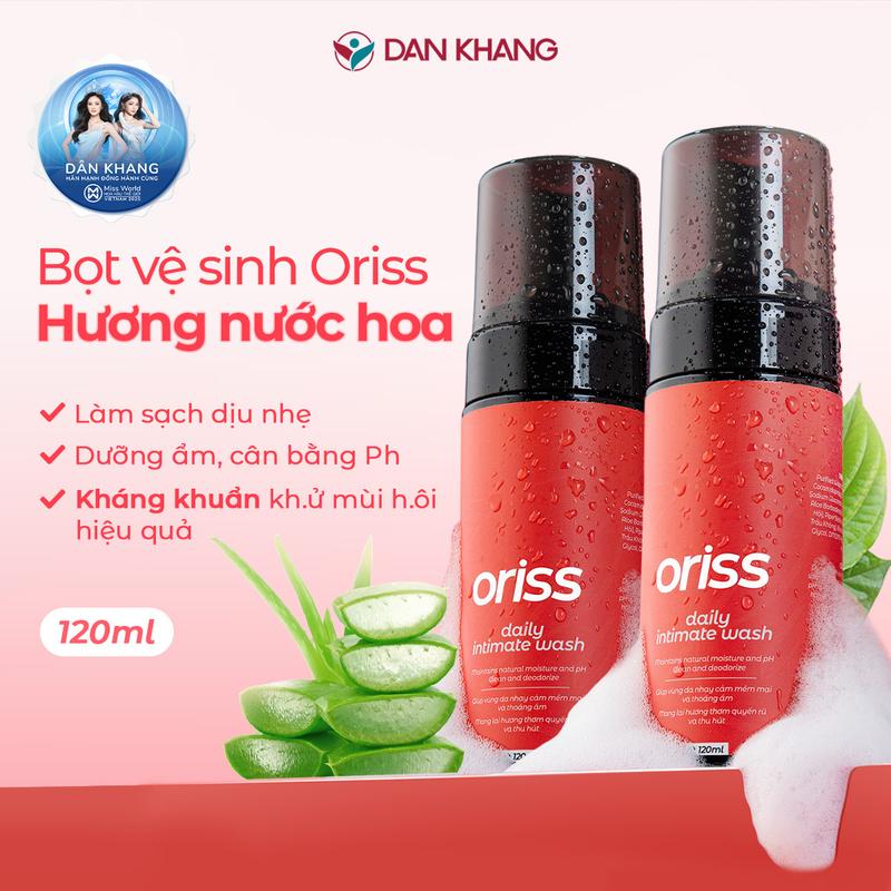  Combo 2 Dung dịch vệ sinh phụ nữ dạng bọt Oriss hỗ trợ làm sạch giảm mùi dịu nhẹ hương nước hoa quyến rũ chai 120ml Women 