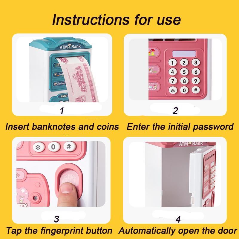 Kids Children Piggy Bank Electronics ATM Saving Box Password Fingerprint Automatic Banking Toy 1