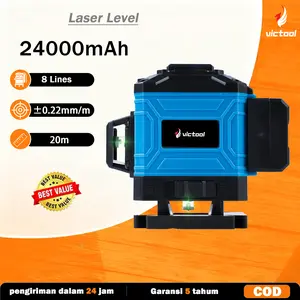 Victool Laser Level 4D 8 Garis Adjustable 360° Rotary Cross Auto Measuring Self Leveling Tool dengan Baterai 7500mAh dan Sinar Laser Jelas untuk Pekerjaan Luar Ruangan
