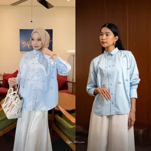 Bynissa - Jenna Shirt - Atasan - Kemeja  Katun  - Payet - Lengan Panjang - Kuliah - Kerja - Kantor - Baju  Basic  Kerah Wanita  Oversize