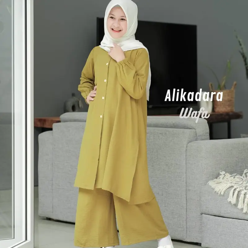 Fashion Muslim Setelan Anak Prempuan Remaja Tanggung Usia 7-15 Tahun One Set Anak Tunik Plus Kulot Bahan Terbaru Cringkle Airflow Premium Crinkle Baju Wanita Atasan 0