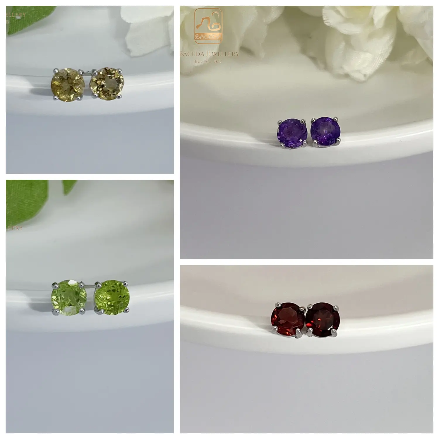 P499 Promotion link S925 Earrings  4 Claw daily design amethyst peridot citrine garnet topaz with lock and certificate