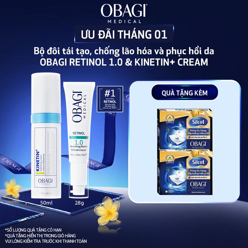 Bộ đôi Kem Dưỡng Làm Dịu Da OBAGI Clinical Kinetin+ Hydrating 50ml & Kem Dưỡng Da OBAGI Retinol 1.0 28g Skincare Nữ Women