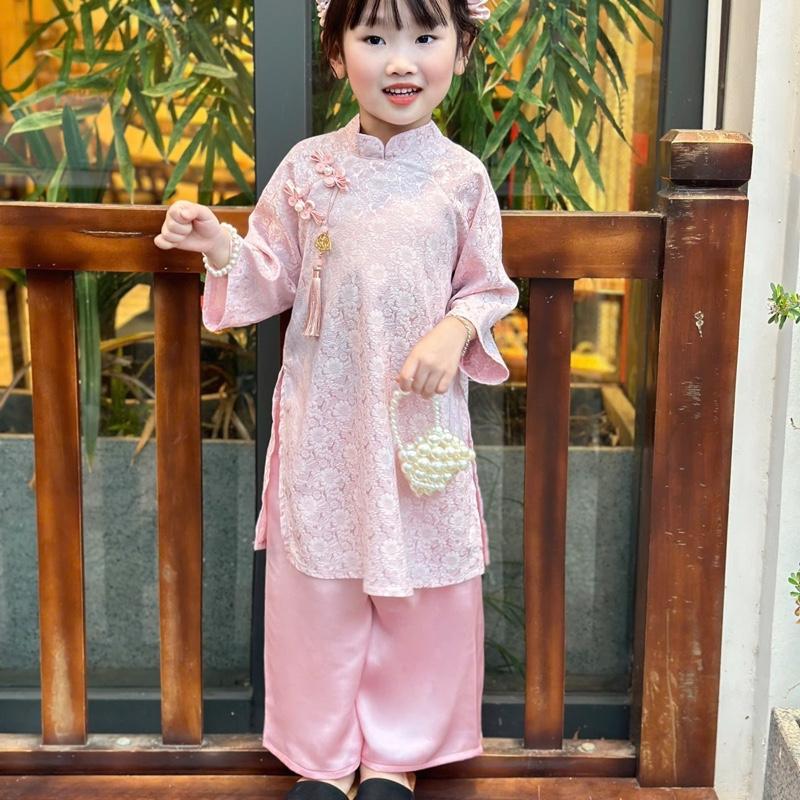 Áo dài cách tân hoạ tiết hoa cúc cực sang cho bé gái D160 tặng kèm bờm cực xinh