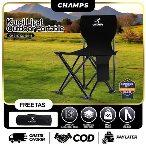 [HITAM] CHAMPS Kursi Lipat Outdoor Portable Camping Serbaguna  | Gunung | Mancing | Foldable Chair | Kemah | Bangku Lipat | Ringan | Mudah Digunakan