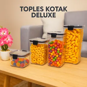 [COD] Toples Plastik Kotak Bening Penyimpanan Cereal Kontainer Makanan Snack Bumbu Kedap Udara Food Storage Jar Container Berkualitas Murah Plastic
