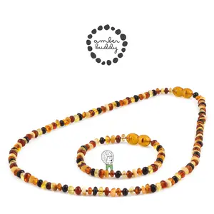 Amber Buddy | XR42M Kalung & Gelang Amber Wanita Multicolour Brown Glossy - 45cm & 16cm.