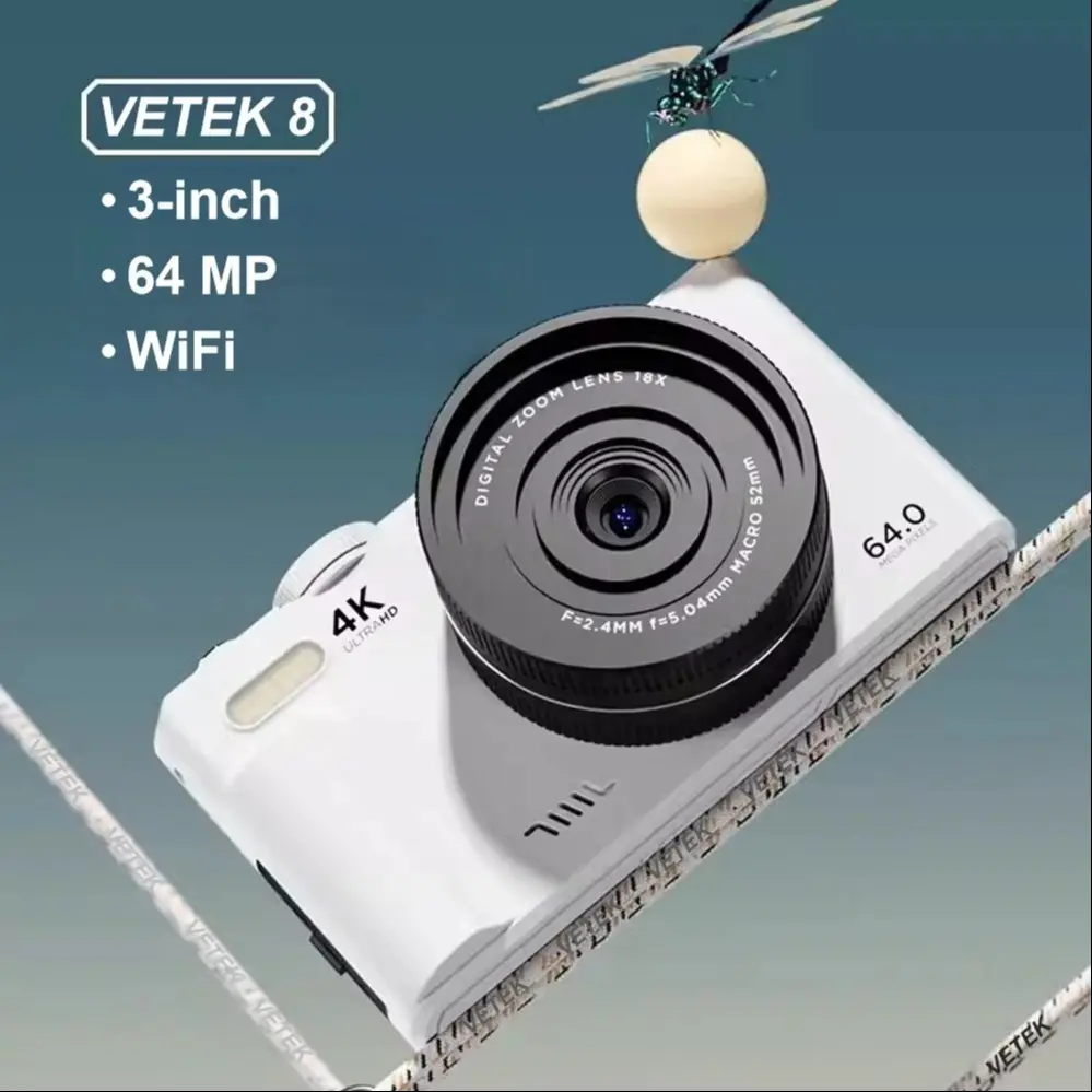 [100% ORIGINAL] VETEK 8 Camera 64MP Digital Camera 4K Vlogging Camera 3.0Flip Screen 18X Digital Zoom Portable camera