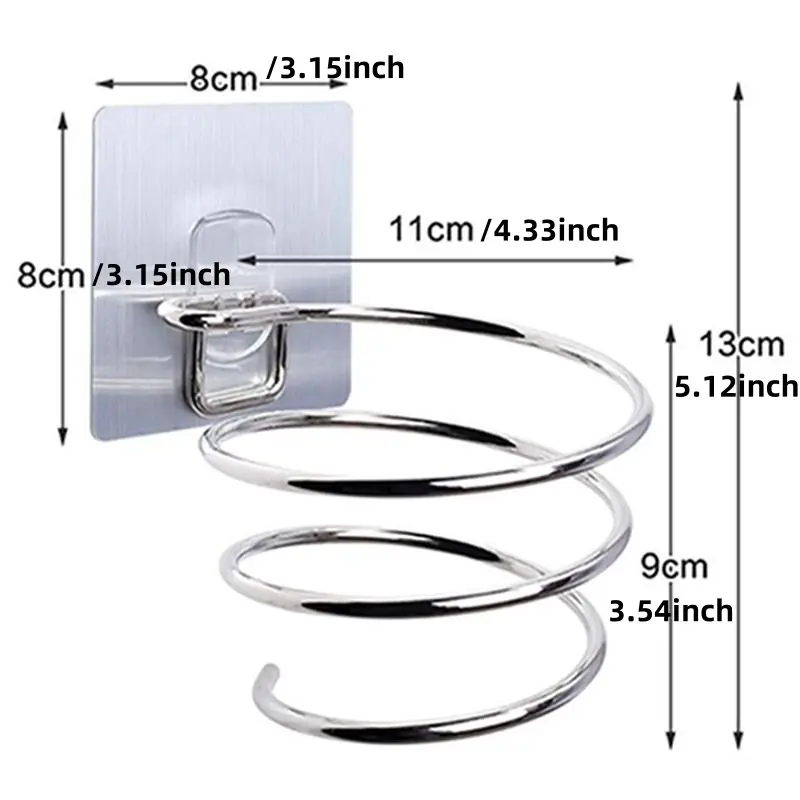 Giá Đỡ Máy Sấy Tóc, Cho Phòng Tắm, Giá Để Đồ Gia Dụng, Treo Tường, Không Cần Đinh, Làm Bằng Thép Không Gỉ, Giá Đỡ Xoắn Ốc 1