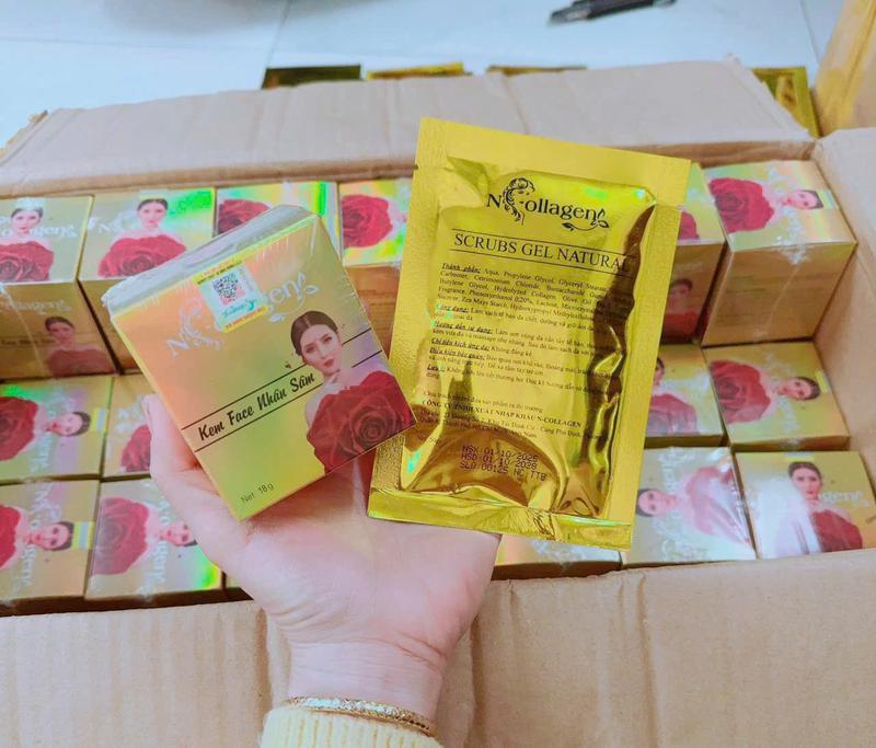 KEM FACE NGÀY NHÂN SÂM VÀNG N-Collagen NGÂN kèm tẩy tế bào chết hộp 18g Hỗ trợ dưỡng sáng da Skincare Nữ Women duong melasma cream