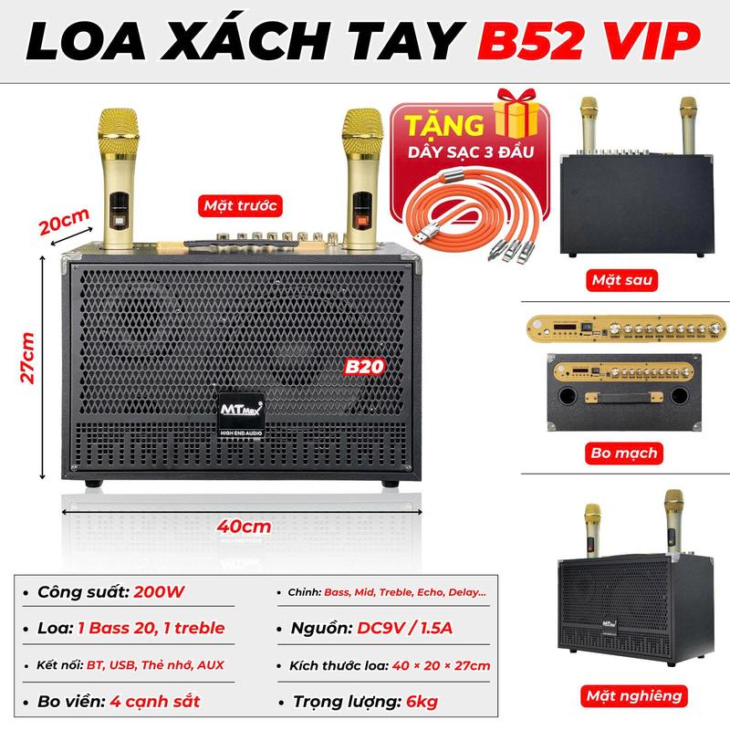  Loa Di Động Karaoke 10 Nút MTMAX B52 VIP Bass20 Chỉnh Bass Treble Delay Echo Đa Dạng Cổng Kết Nối Âm Thanh Chân Thực Chi Tiết 
