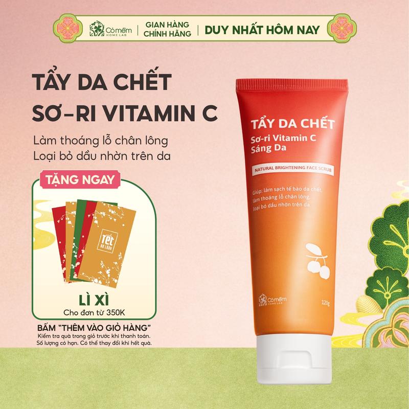 Tẩy Tế Bào Chết Da Mặt Sơ-ri Vitamin C Làm Sạch Da Loại Bỏ Tế Bào Chết Sợi Bã Nhờn Cho Da Mềm Mại Sáng Mịn Cỏ Mềm 120g
