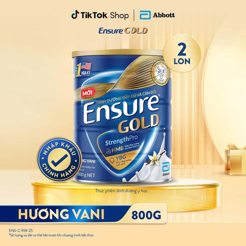  COMBO 2 LON SỮA ENSURE GOLD MỚI CẢI TIẾN DẠNG BỘT HƯƠNG VANI 800G 