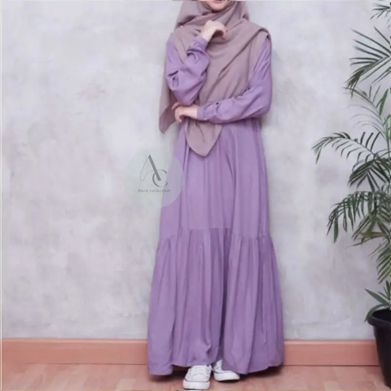 Aara Collection  Gamis Abaya Hitam turki Serut Lengan karet wanita remaja muslim elegan wolpis premium ukuran S M L XL XXL / basic abaya polos wanita kajian santri putri remaja elegan Dress Mewah Syari 3