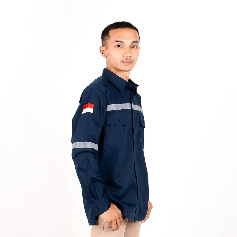 Eliter Workwear - Baju Safety Wearpack Navy Proyek Pria Lengan Panjang Kerja Lapangan Tambang Cargo K3 Cream Krem Hitam 1